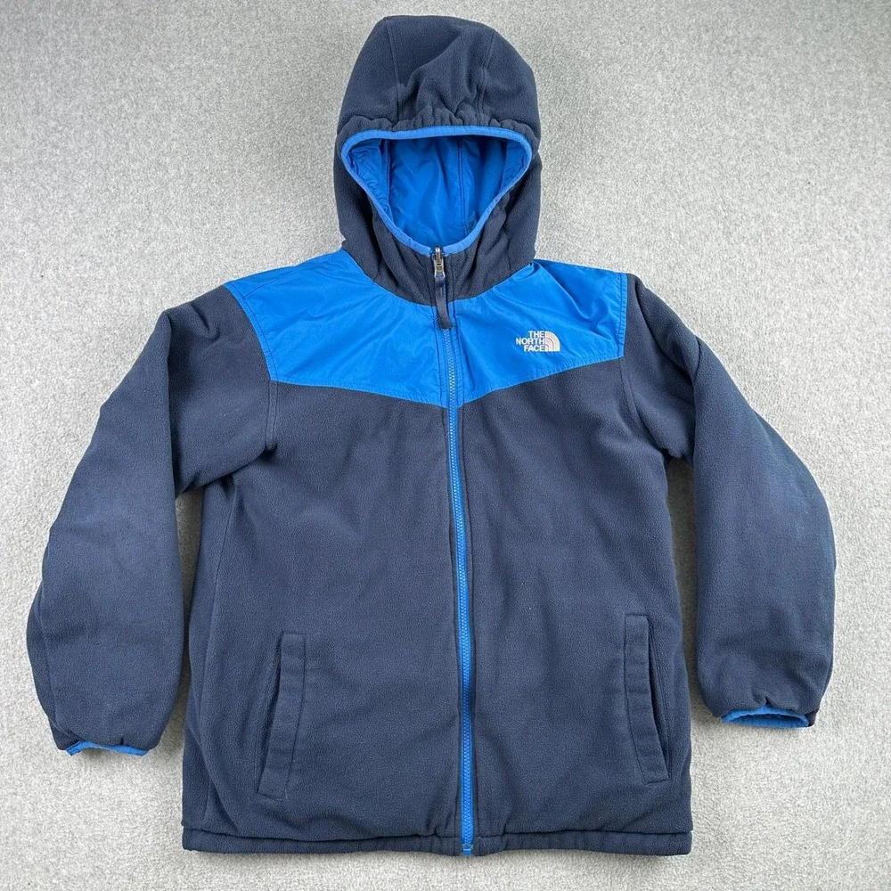 The North Face Jacket Boys L Blue Denali Fleece Full Zip Hooded Outdoor‎ Coat